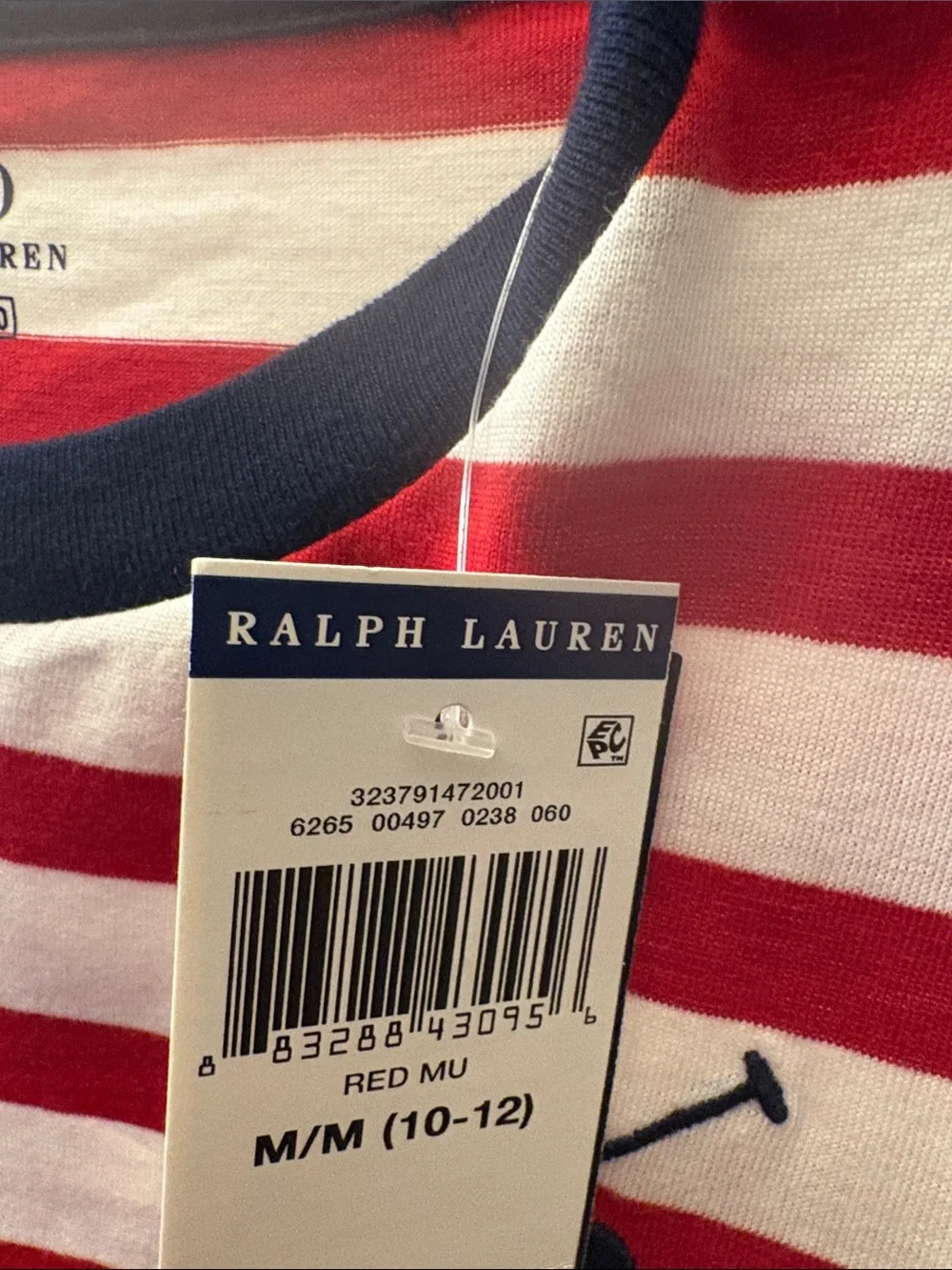 Polo by Ralph Lauren Red & White Striped Tee with Navy Pony